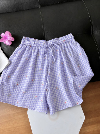 Lavender Daisy Mul Cotton Shorts