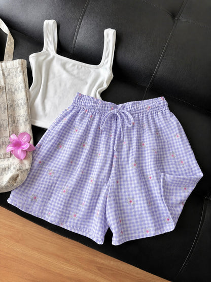 Lavender Daisy Mul Cotton Shorts