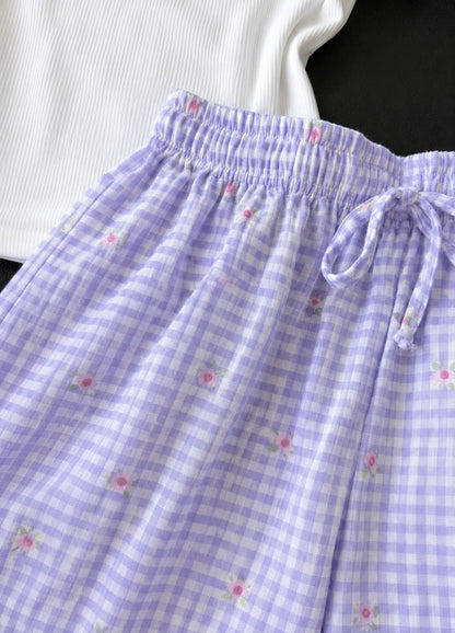 Lavender Daisy Mul Cotton Shorts