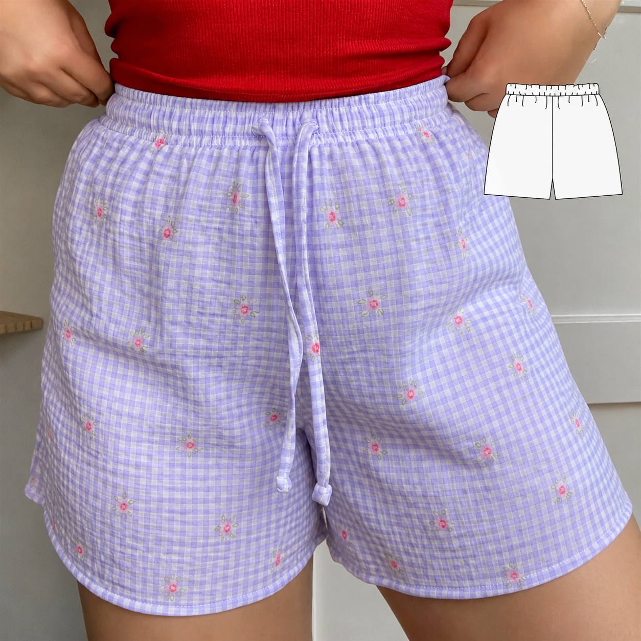 Lavender Daisy Mul Cotton Shorts