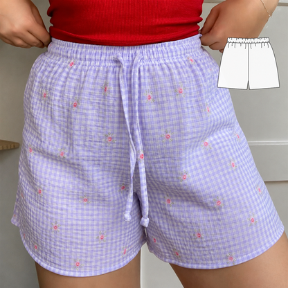 Lavender Daisy Mul Cotton Shorts
