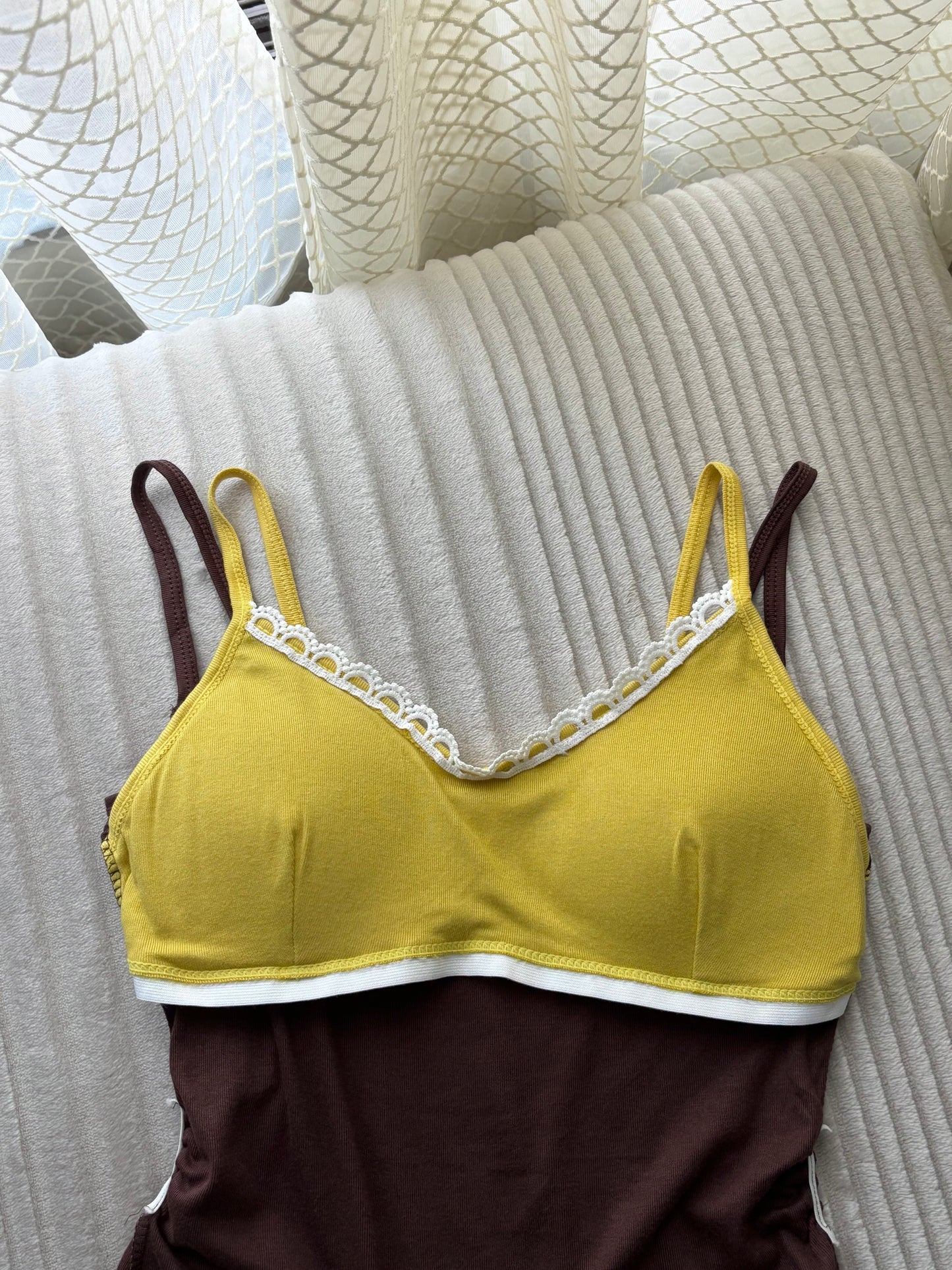 Sweetheart Gingham Built-in Bra Cami Tops