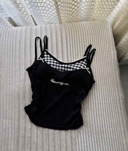 Sweetheart Gingham Built-in Bra Cami Tops