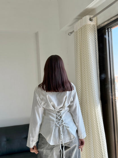 Beige Fitted Shirt (Corset back)