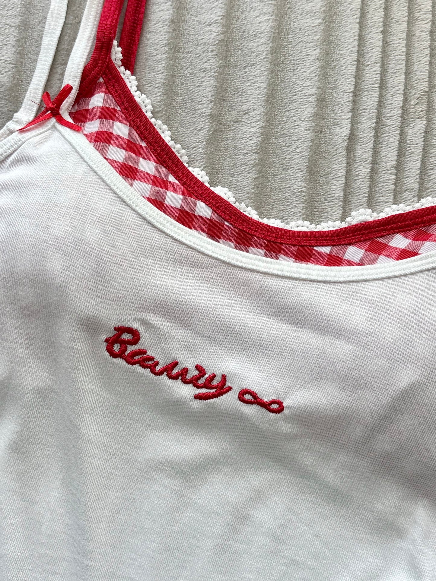 Sweetheart Gingham Built-in Bra Cami Tops