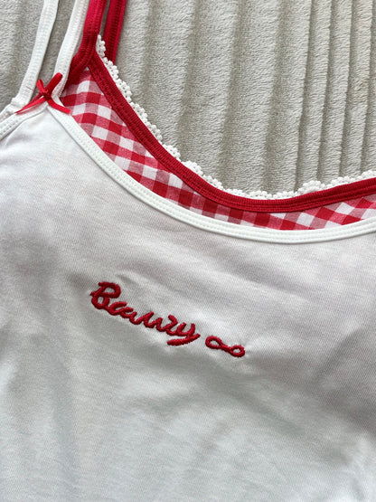 Sweetheart Gingham Built-in Bra Cami Tops