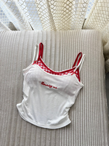 Sweetheart Gingham Built-in Bra Cami Tops