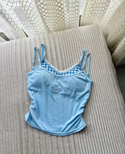 Sweetheart Gingham Built-in Bra Cami Tops