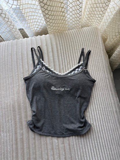 Sweetheart Gingham Built-in Bra Cami Tops