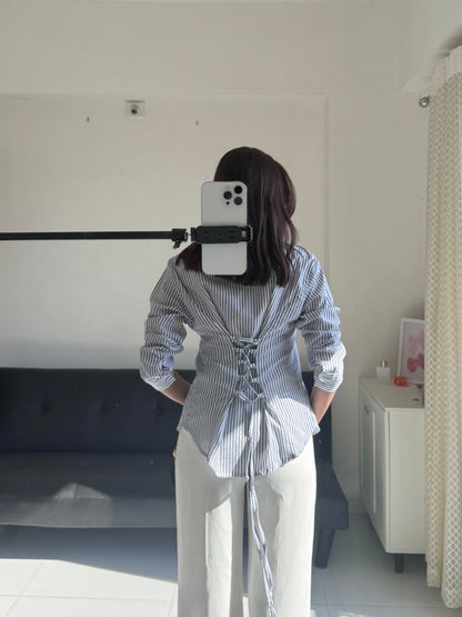 White & Black Fitted Shirt (Corset back)