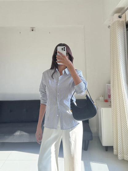 White & Black Fitted Shirt (Corset back)