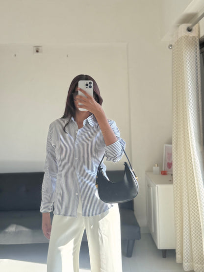White & Black Fitted Shirt (Corset back)