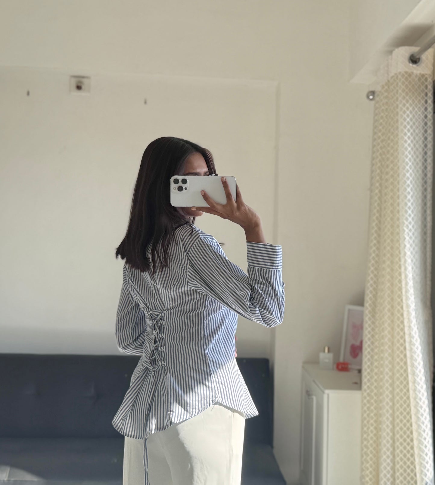 White & Black Fitted Shirt (Corset back)