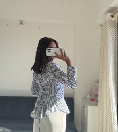 White & Black Fitted Shirt (Corset back)