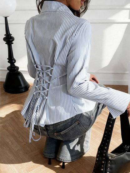 White & Black Fitted Shirt (Corset back)