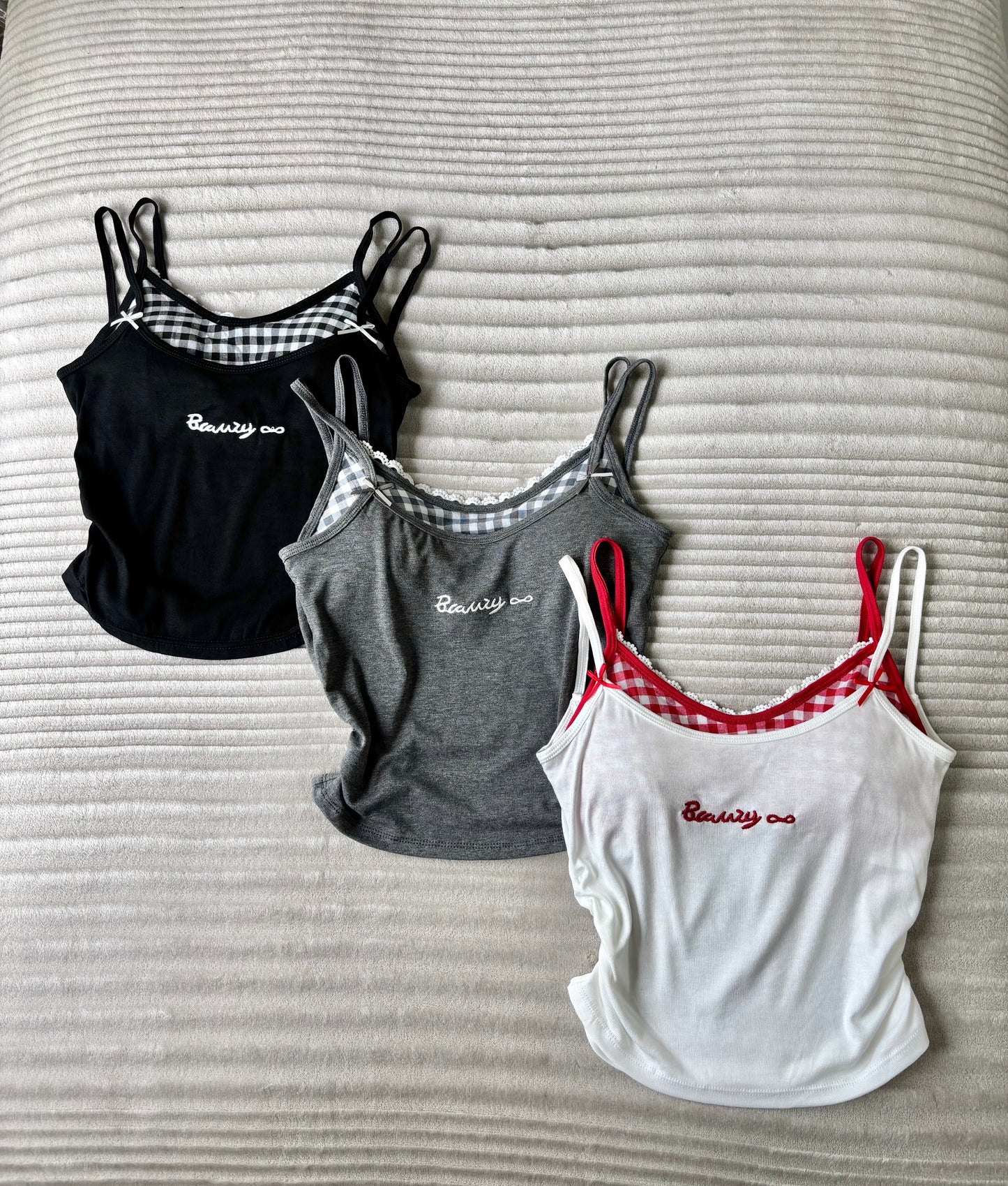 Sweetheart Gingham Built-in Bra Cami Tops