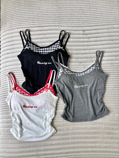 Sweetheart Gingham Built-in Bra Cami Tops