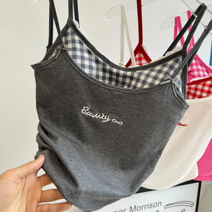 Sweetheart Gingham Built-in Bra Cami Tops