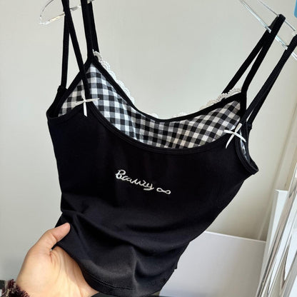 Sweetheart Gingham Built-in Bra Cami Tops