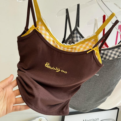 Sweetheart Gingham Built-in Bra Cami Tops