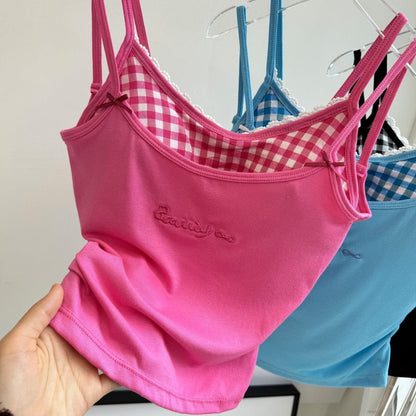 Sweetheart Gingham Built-in Bra Cami Tops