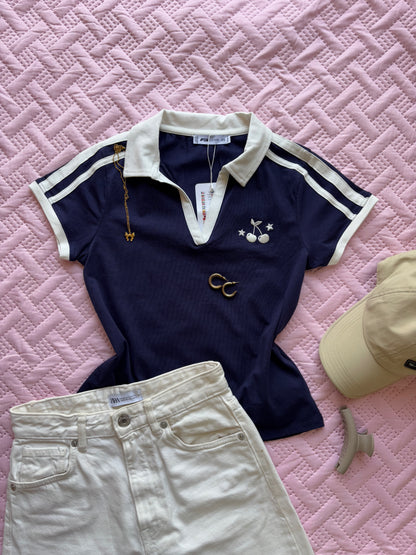 "Cherry" Blue Polo T-shirt