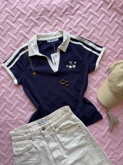 "Cherry" Blue Polo T-shirt