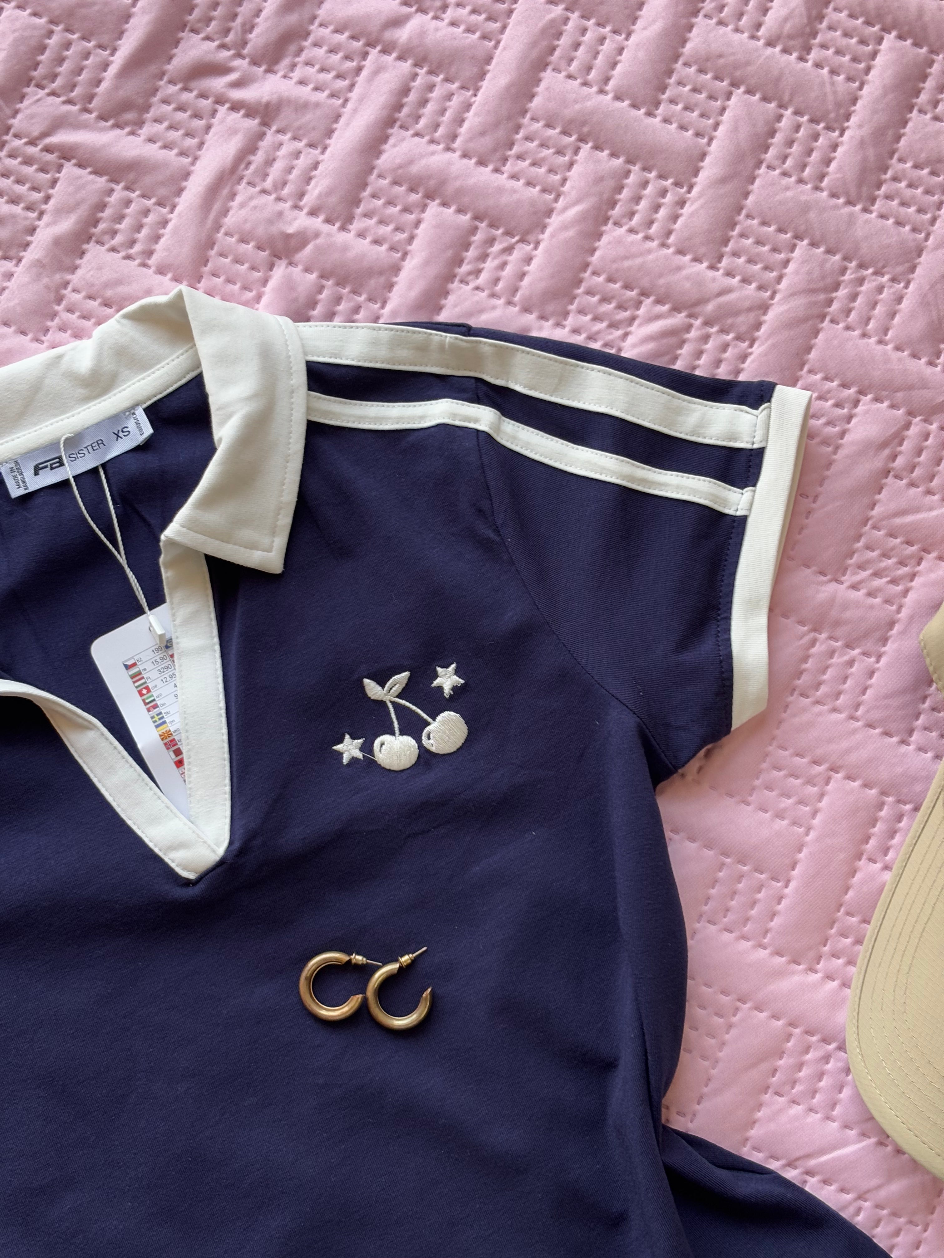 "Cherry" Blue Polo T-shirt