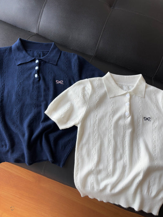 Korean Bow Embroidery Polo Tees