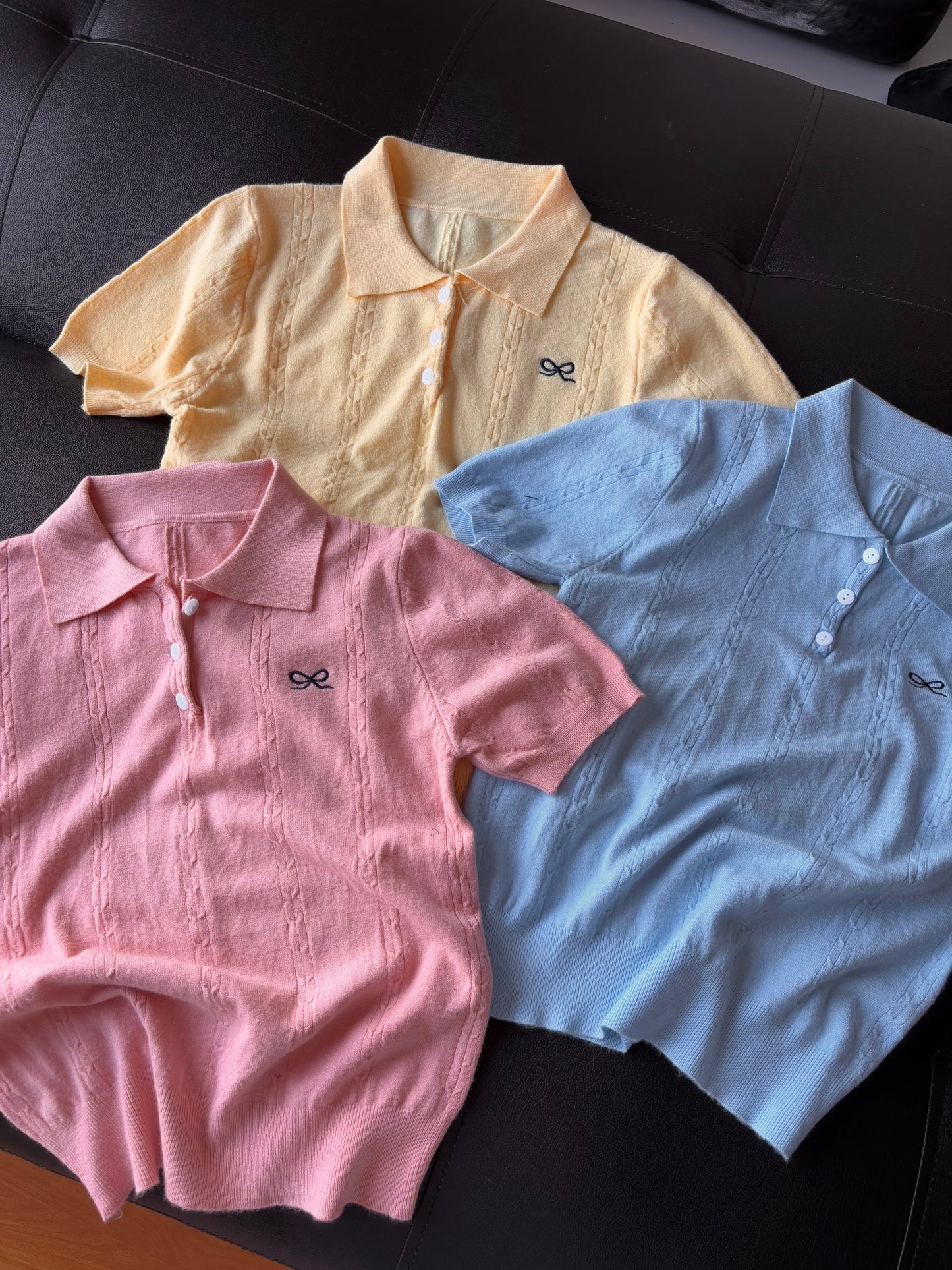 Korean Bow Embroidery Polo Tees