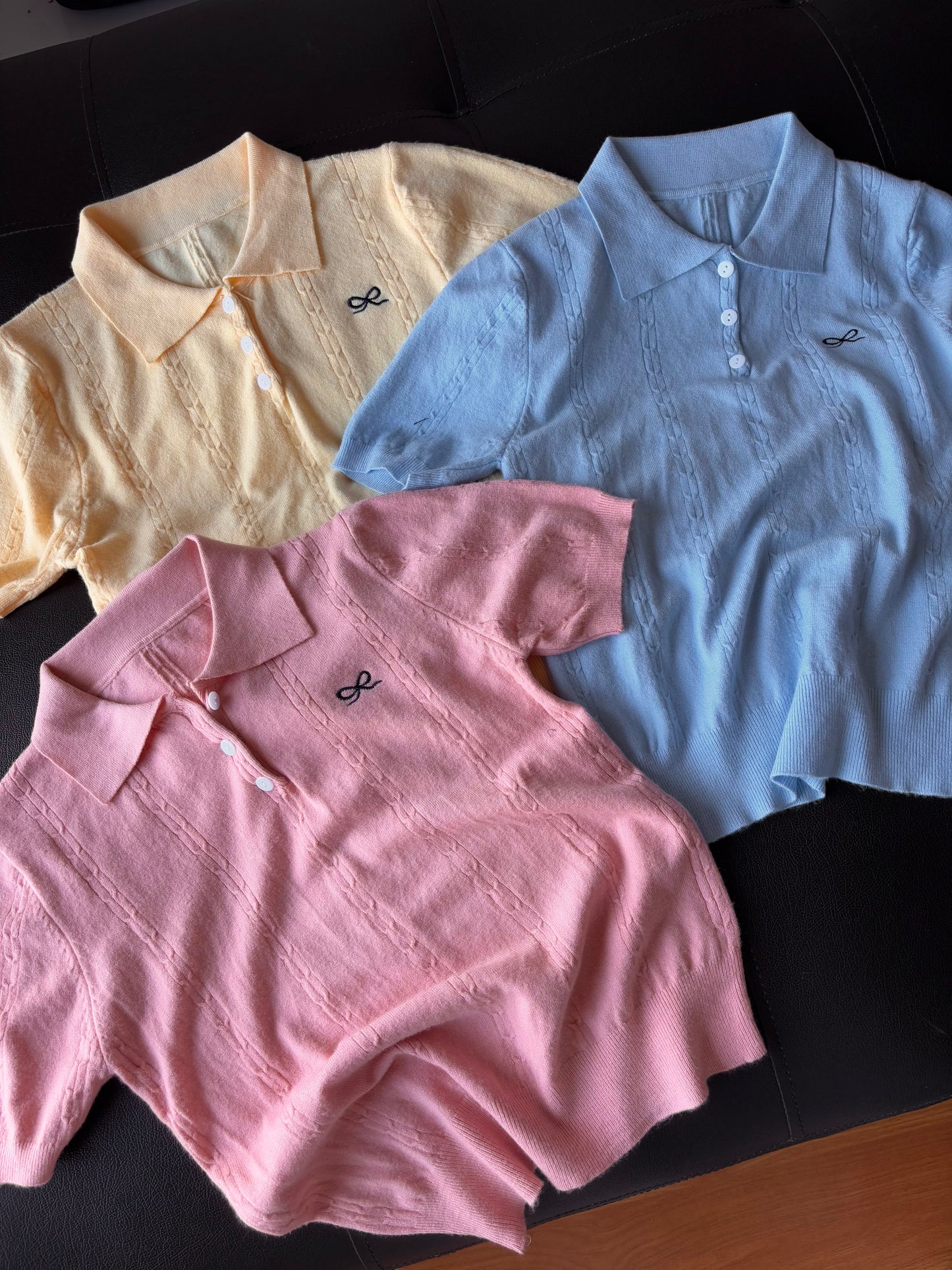 Korean Bow Embroidery Polo Tees