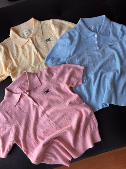 Korean Bow Embroidery Polo Tees