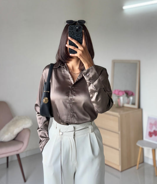Satin Shirt (Dark Beige)