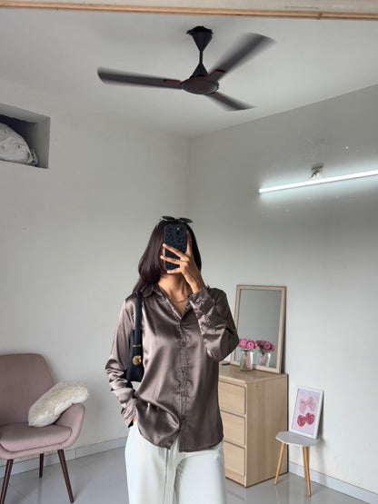Satin Shirt (Dark Beige)