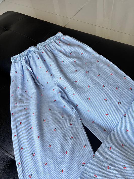 Blue Cherry Striped Pants