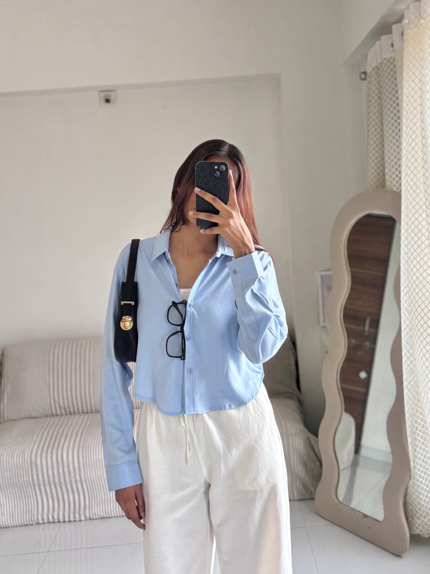 Sky Blue Basic Crop Shirt