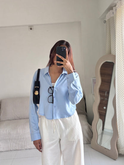 Sky Blue Basic Crop Shirt