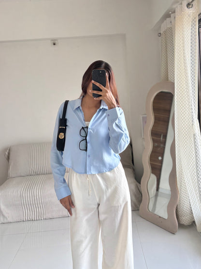 Sky Blue Basic Crop Shirt
