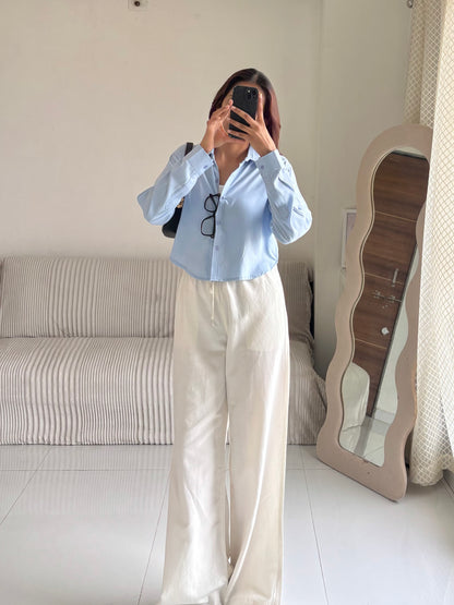 Sky Blue Basic Crop Shirt