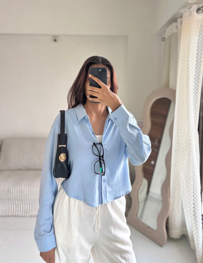 Sky Blue Basic Crop Shirt