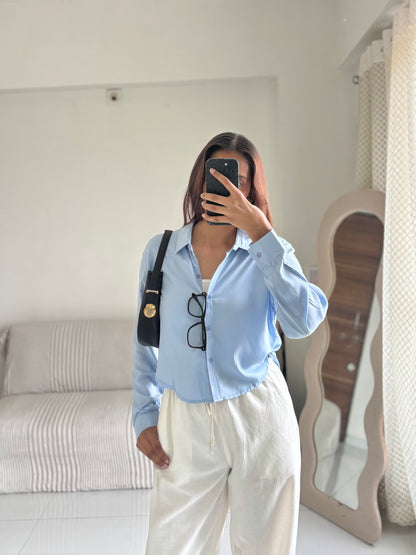 Sky Blue Basic Crop Shirt