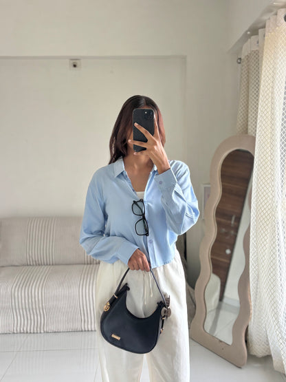 Sky Blue Basic Crop Shirt
