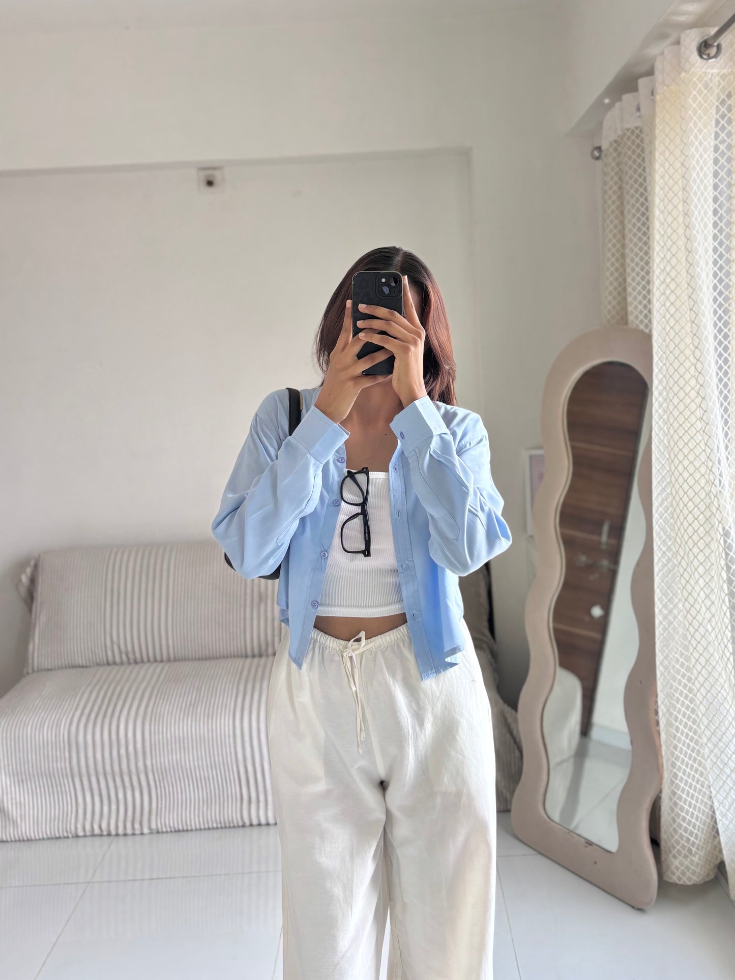 Sky Blue Basic Crop Shirt