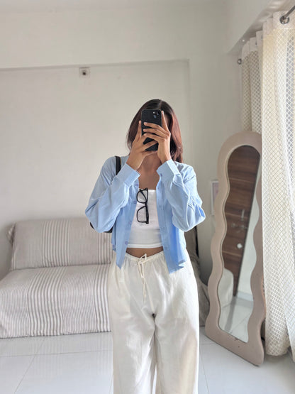 Sky Blue Basic Crop Shirt