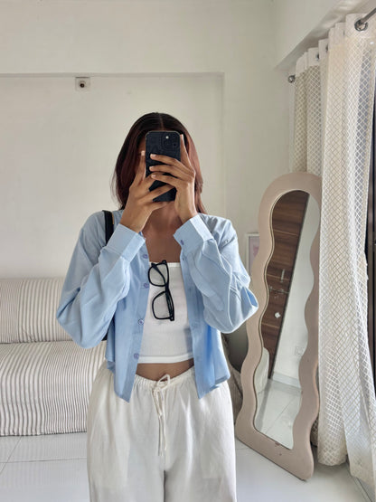 Sky Blue Basic Crop Shirt