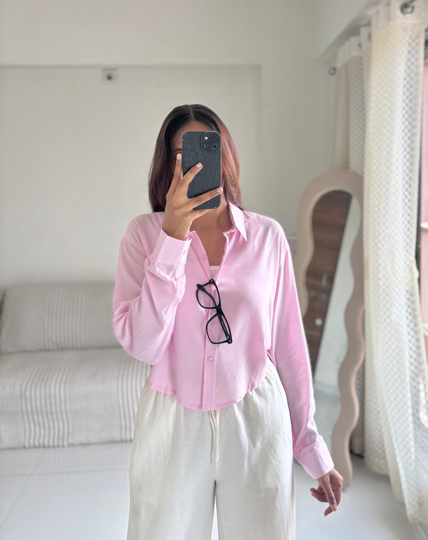 Pink Basic Crop Shirt