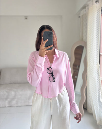 Pink Basic Crop Shirt
