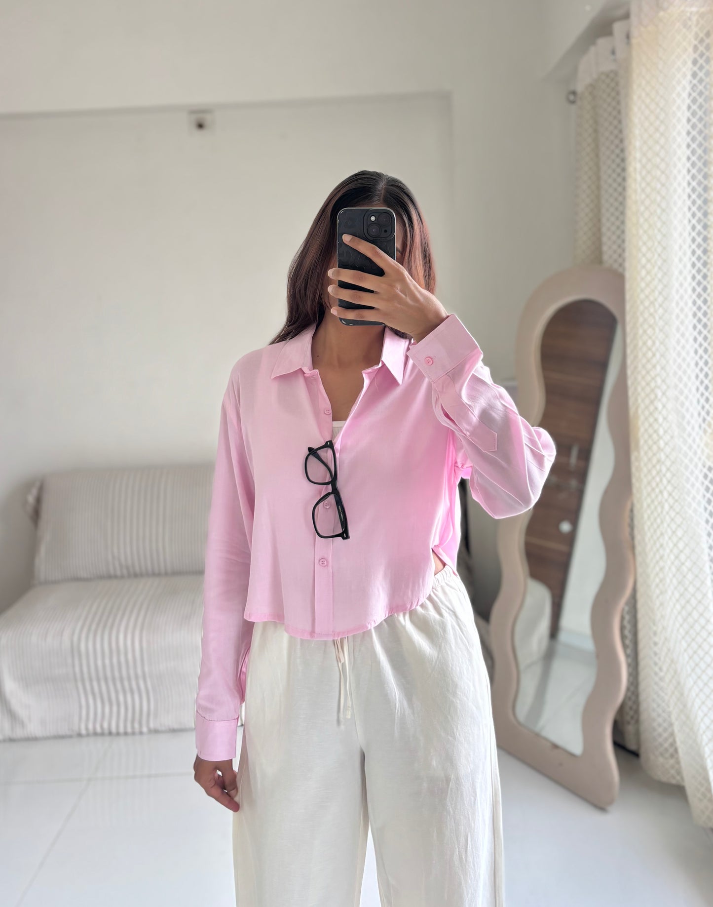 Pink Basic Crop Shirt