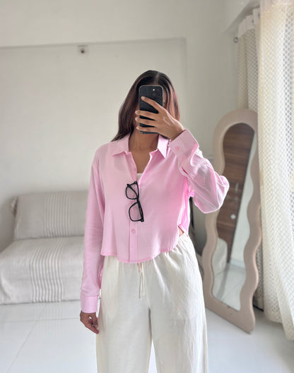 Pink Basic Crop Shirt