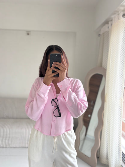 Pink Basic Crop Shirt